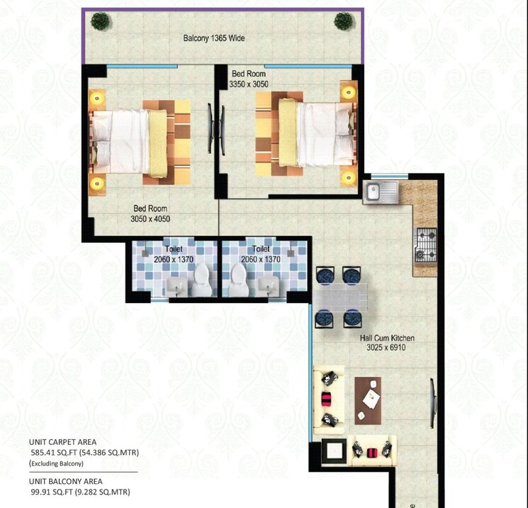 Floor Plan, breez-global-hill-view 2 Bedroom 585 Sq.Ft. Apartment In Sohna Sector 11 Gurgaon 9193317