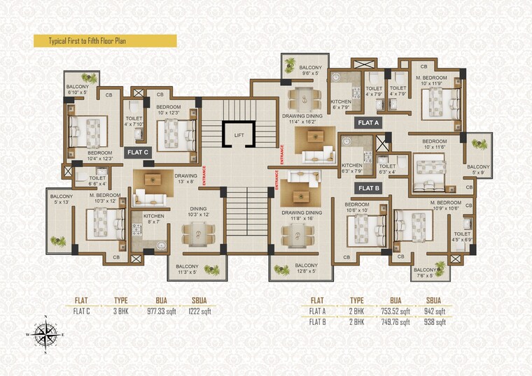 Floor Plan, 6 mile 2 Bedroom 942 Sq.Ft. Apartment In 6 Mile Guwahati 9193314