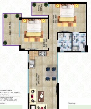 Floor Plan in 2 BHK Apartment at Breez Global Hill View, Sohna Sector 11 – for Sale