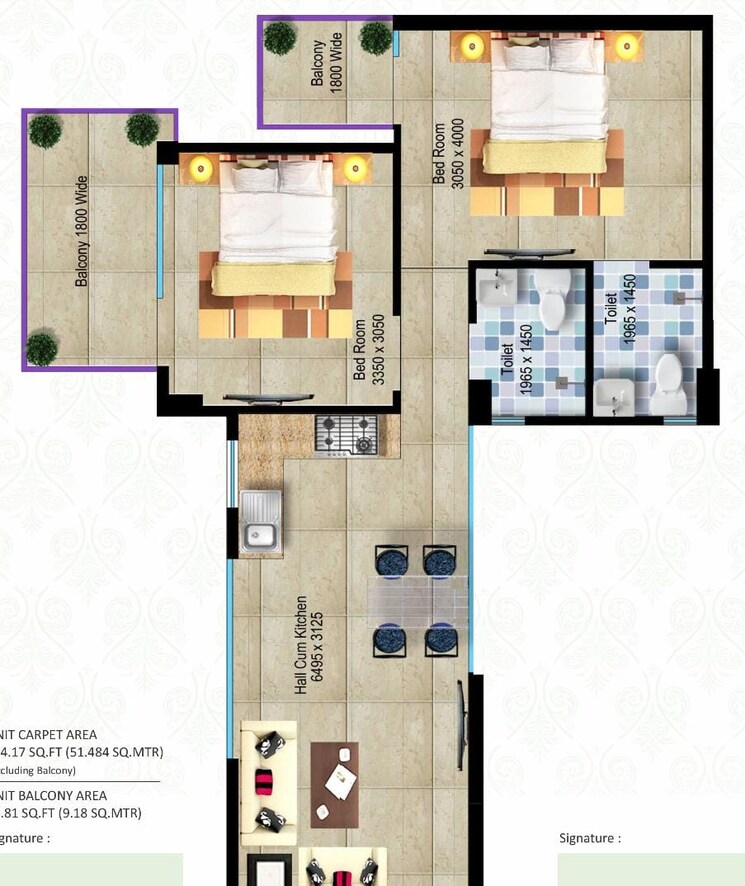 Floor Plan, breez-global-hill-view 2 Bedroom 554 Sq.Ft. Apartment In Sohna Sector 11 Gurgaon 9193360