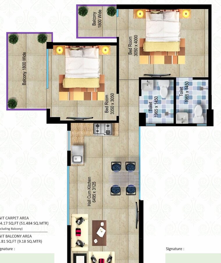 Floor Plan, breez-global-hill-view 2 Bedroom 554 Sq.Ft. Apartment In Sohna Sector 11 Gurgaon 9193360