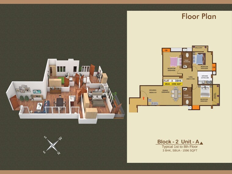 Floor Plan, kahilipara 2 Bedroom 1193 Sq.Ft. Apartment In Kahilipara Guwahati 9193631