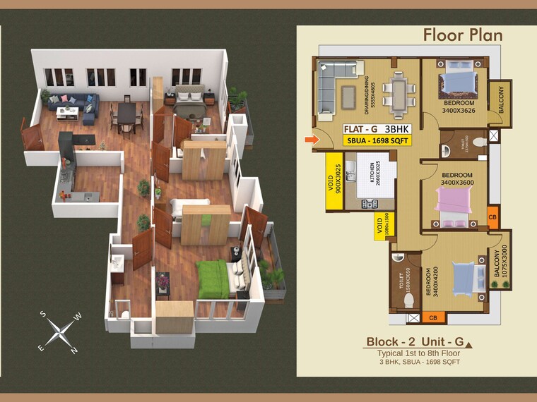 Floor Plan, kahilipara 2 Bedroom 1193 Sq.Ft. Apartment In Kahilipara Guwahati 9193631