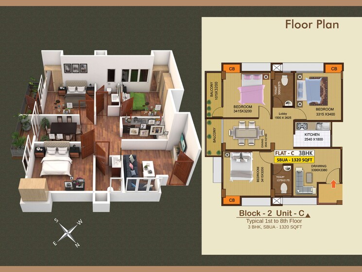 Floor Plan, kahilipara 2 Bedroom 1193 Sq.Ft. Apartment In Kahilipara Guwahati 9193631