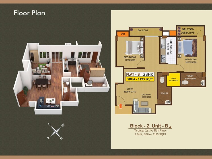 Floor Plan, kahilipara 2 Bedroom 1193 Sq.Ft. Apartment In Kahilipara Guwahati 9193631