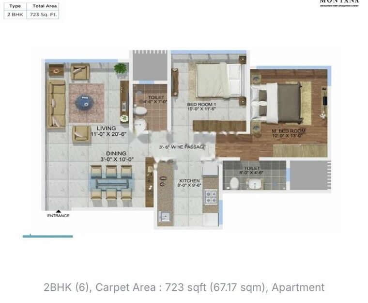 Floor Plan, sheth-montana 2 Bedroom 714 Sq.Ft. Apartment In Mulund West Mumbai 9194552