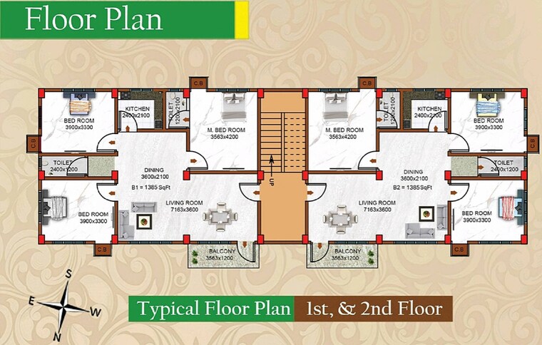 Floor Plan, kahilipara 3 Bedroom 1385 Sq.Ft. Apartment In Kahilipara Guwahati 9195671