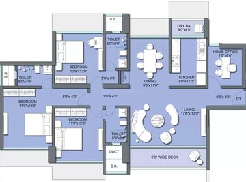 Floor Plan in 2 BHK Apartment at Eon One, Prabhadevi – for Sale