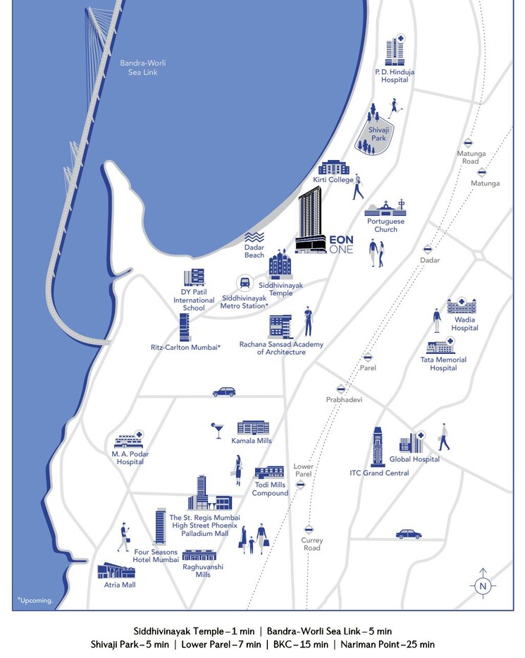 Map Location, eon-one 2 Bedroom 859 Sq.Ft. Apartment In Prabhadevi Mumbai 9195849