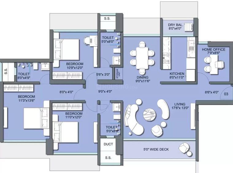 Floor Plan, eon-one 3 Bedroom 1325 Sq.Ft. Apartment In Prabhadevi Mumbai 9195902