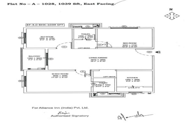 Floor Plan, urbanrise-spring-is-in-the-air 2.5 Bedroom 1039 Sq.Ft. Apartment In Ameenpur Hyderabad 9027762