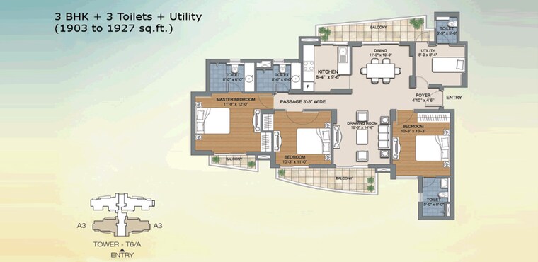 Floor Plan, bptp-the-resort 3 Bedroom 1643 Sq.Ft. Apartment In Sector 75 Faridabad 9198114