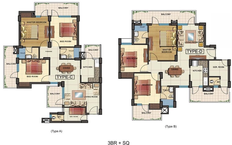 Floor Plan, klj-greens 3 Bedroom 1602 Sq.Ft. Apartment In Sector 77 Faridabad 9198141