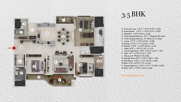 Floor Plan in 3.5 BHK Apartment at Gera Isle Royale, Bavdhan – for Sale