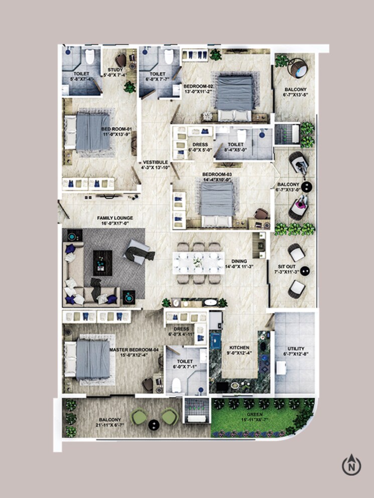 Floor Plan, kondapur 3 Bedroom 2995 Sq.Ft. Apartment In Kondapur Hyderabad 9205913