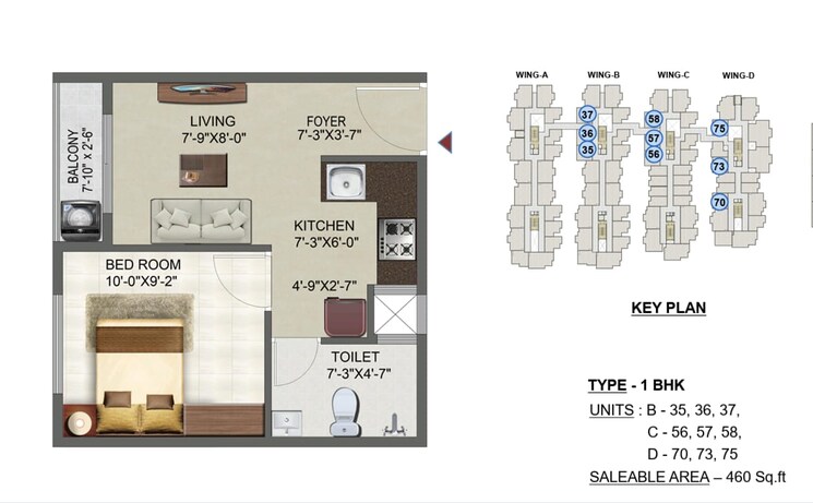 Floor Plan, sowparnika-ashiyana 1 Bedroom 460 Sq.Ft. Apartment In Samethanahalli Bangalore 9170541