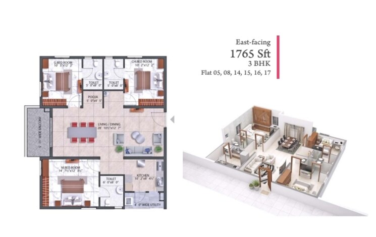 Floor Plan, hallmark-treasor 3 Bedroom 1765 Sq.Ft. Apartment In Narsingi Hyderabad 9209823