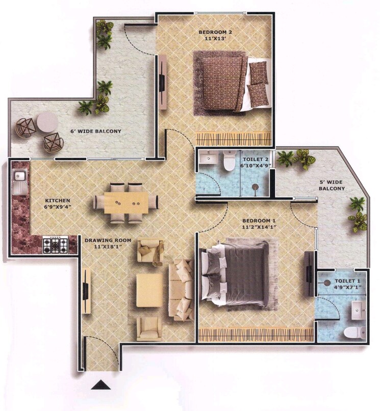 Floor Plan, emerald-anmol 2 Bedroom 840 Sq.Ft. Apartment In Sector 88 Faridabad 9210574