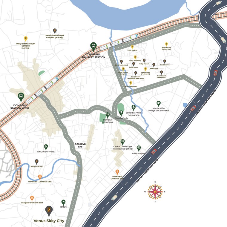 Map Location, venus-skky-city-vivanta 1 Bedroom 395 Sq.Ft. Apartment In Dombivli East Thane 9214000