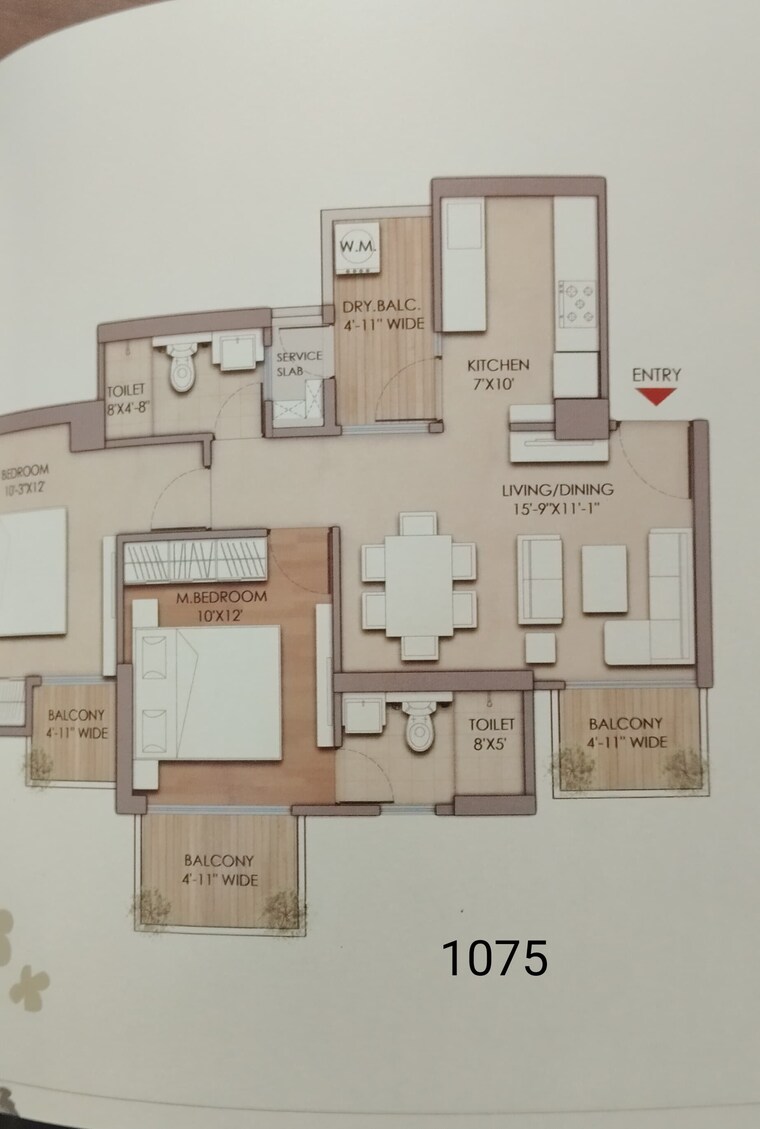 Floor Plan, prateek-grand-begonia 2 Bedroom 1075 Sq.Ft. Apartment In Siddharth Vihar Ghaziabad 9214857