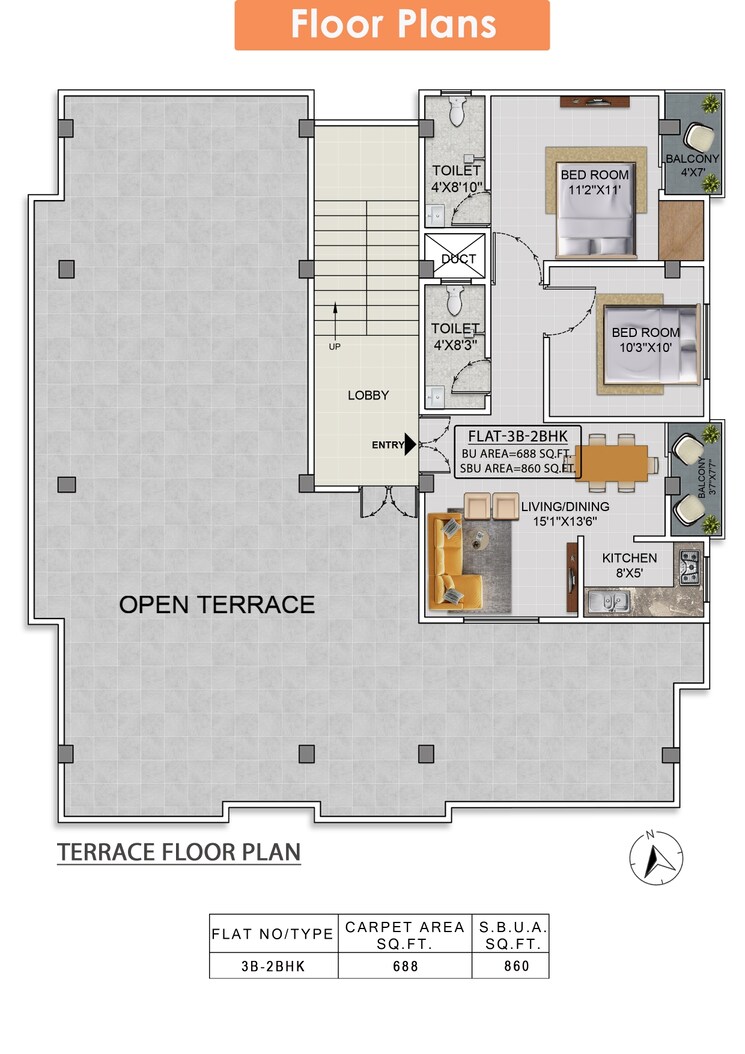 Floor Plan, tetelia 2 Bedroom 860 Sq.Ft. Apartment In Tetelia Guwahati 9214921