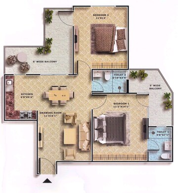 Floor Plan in 3 BHK Apartment at Emerald Anmol, Sector 88 – for Sale