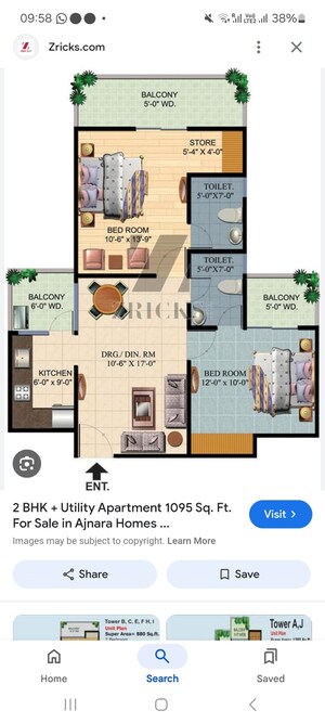 Floor Plan in 2 BHK Apartment at Ajnara Homes, Sector 16b Greater Noida – for Sale