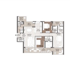 Floor Plan in 3 BHK Apartment at Elan The Presidential, Sector 106 – for Sale