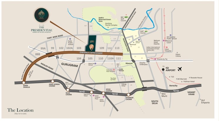 Map Location, elan-the-presidential 3 Bedroom 2450 Sq.Ft. Apartment In Sector 106 Gurgaon 9215889