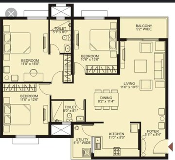 Floor Plan in 3 BHK Apartment at Plama Heights, Hennur – for Sale