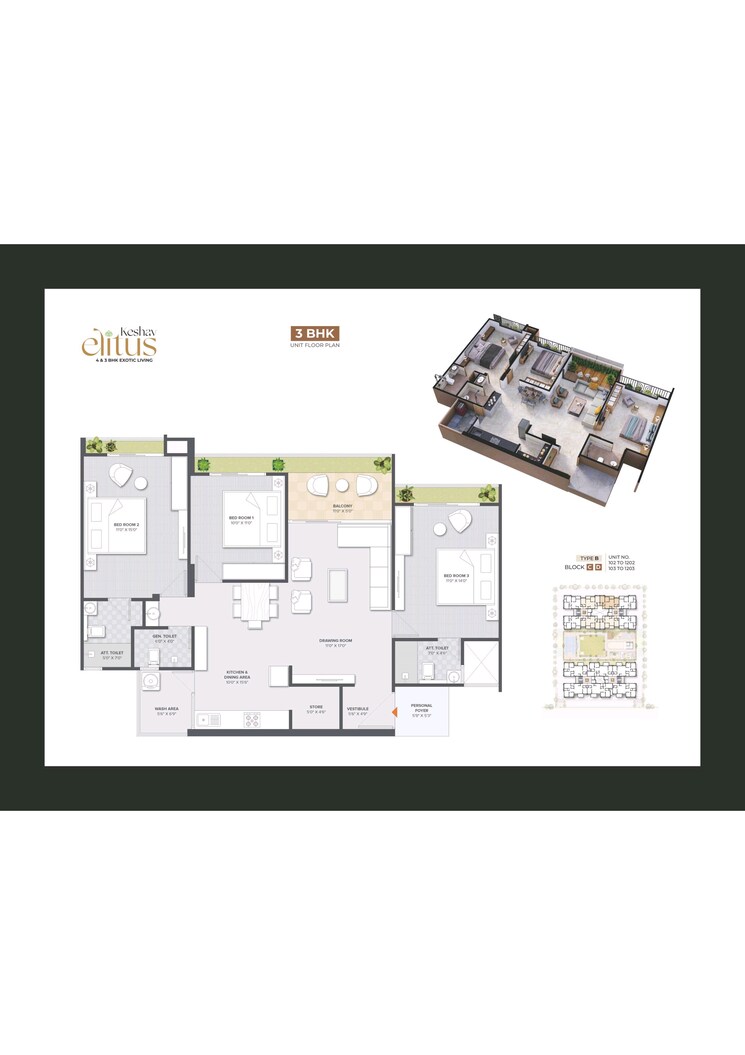Floor Plan, keshav-elitus 3 Bedroom 2160 Sq.Ft. Builder Floor In Randesan Ahmedabad 9221420