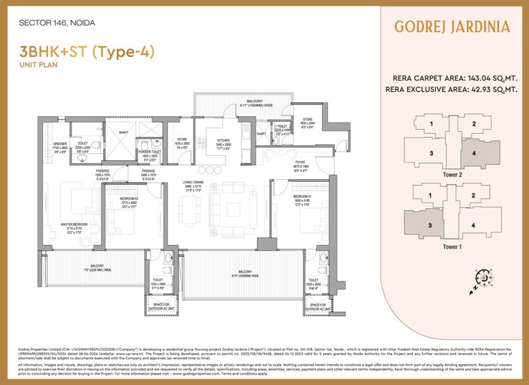 Floor Plan, godrej-jardinia 3 Bedroom 2432 Sq.Ft. Apartment In Sector 146 Noida 7941958