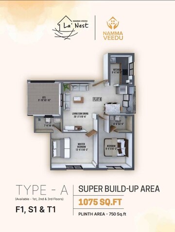 Floor Plan in 2 BHK Apartment at Reddiarpalayam – for Sale