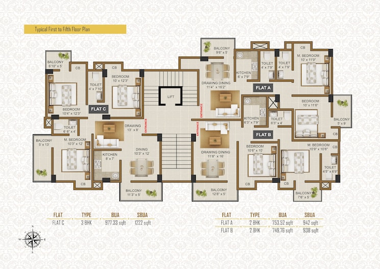 Floor Plan, six mile 3 Bedroom 1222 Sq.Ft. Apartment In Six Mile Guwahati 9222085