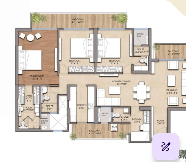 Floor Plan, prateek-grand-begonia 3 Bedroom 1414 Sq.Ft. Apartment In Siddharth Vihar Ghaziabad 9226146