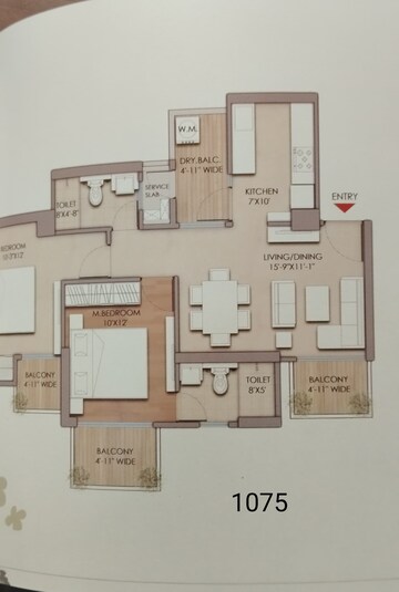 Floor Plan in 3 BHK Apartment at Prateek Grand Begonia, Siddharth Vihar – for Sale