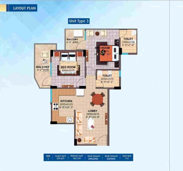 Floor Plan, landmark-the-homes-81 2 Bedroom 665 Sq.Ft. Apartment In Sector 81 Gurgaon 9228905