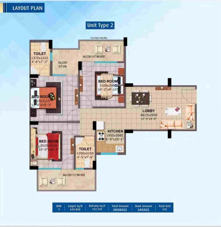 Floor Plan, landmark-the-homes-81 2 Bedroom 665 Sq.Ft. Apartment In Sector 81 Gurgaon 9228905