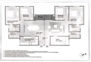 Floor Plan in 4 BHK Apartment at Puravankara Purva Zenium, Hosahalli – for Sale