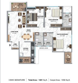 Floor Plan in 3 BHK Apartment at Krisala 41 Luxovert, Tathawade – for Sale
