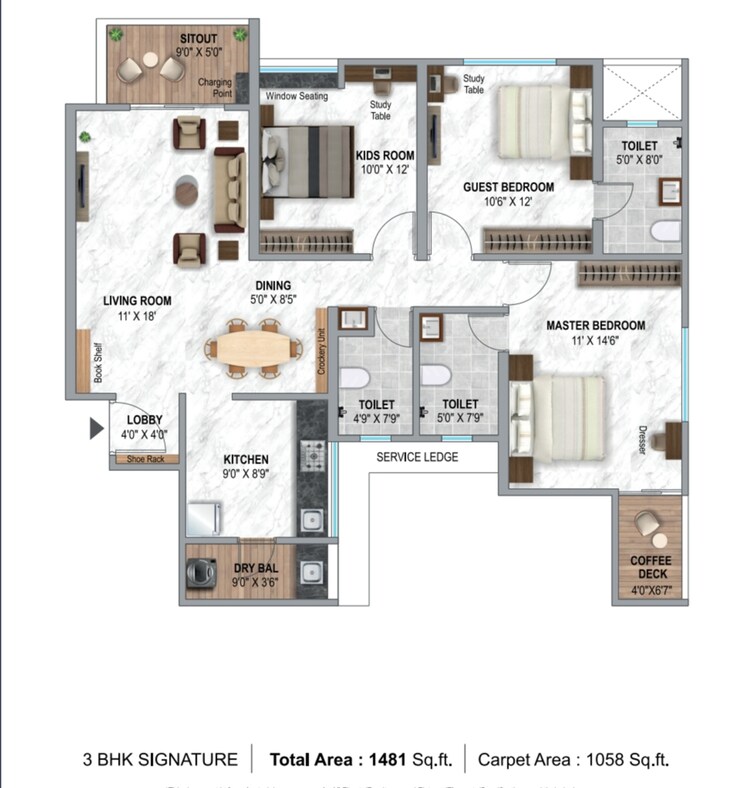 Floor Plan, krisala-41-luxovert 3 Bedroom 1102 Sq.Ft. Apartment In Tathawade Pune 9232216