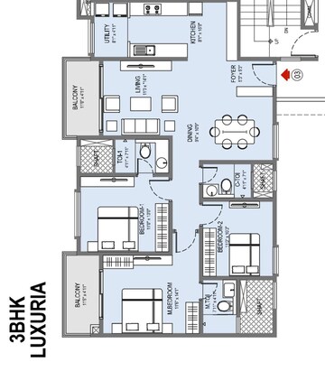 Floor Plan in 3 BHK Apartment at LnT Raintree Boulevard, Hebbal – for Sale