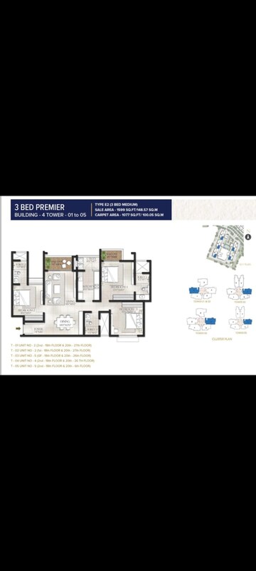 Floor Plan in 3 BHK Apartment at Aston Park At The Prestige City, Sarjapur – for Sale