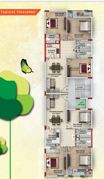 Floor Plan in 3 BHK Apartment at Bjb Nagar – for Sale