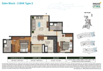 Floor Plan in 2 BHK Apartment at Brigade Cornerstone Utopia, Varthur – for Sale