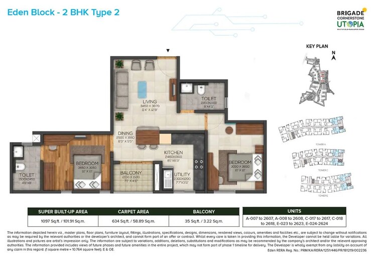 Floor Plan, brigade-cornerstone-utopia 2 Bedroom 1097 Sq.Ft. Apartment In Varthur Bangalore 9234791