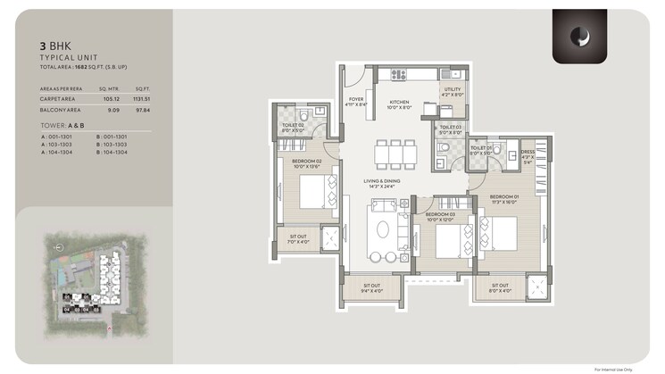 Floor Plan, goyal-orchid-platinum 3 Bedroom 1682 Sq.Ft. Apartment In Whitefield Bangalore 9147687