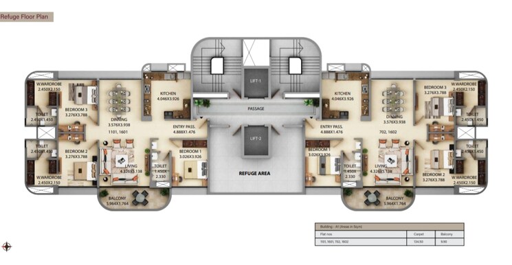 Floor Plan, kumar-siddhachal 3 Bedroom 1539 Sq.Ft. Apartment In Market Yard Pune 9219396