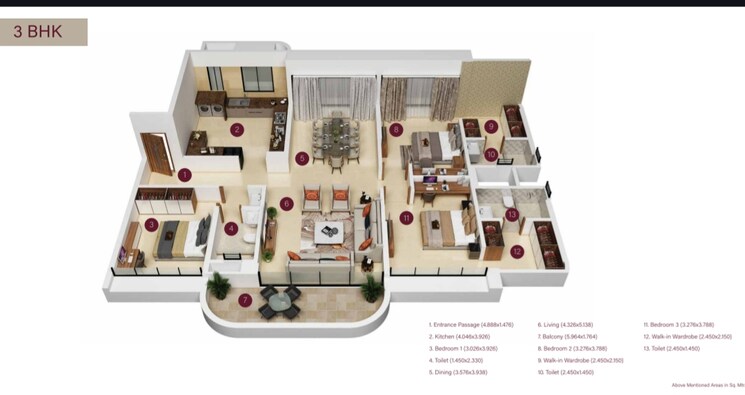 Floor Plan, kumar-siddhachal 3 Bedroom 1539 Sq.Ft. Apartment In Market Yard Pune 9219396