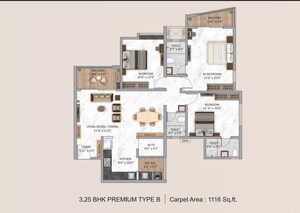 Floor Plan in 3.5 BHK Apartment at Krisala Aventis, Tathawade – for Sale